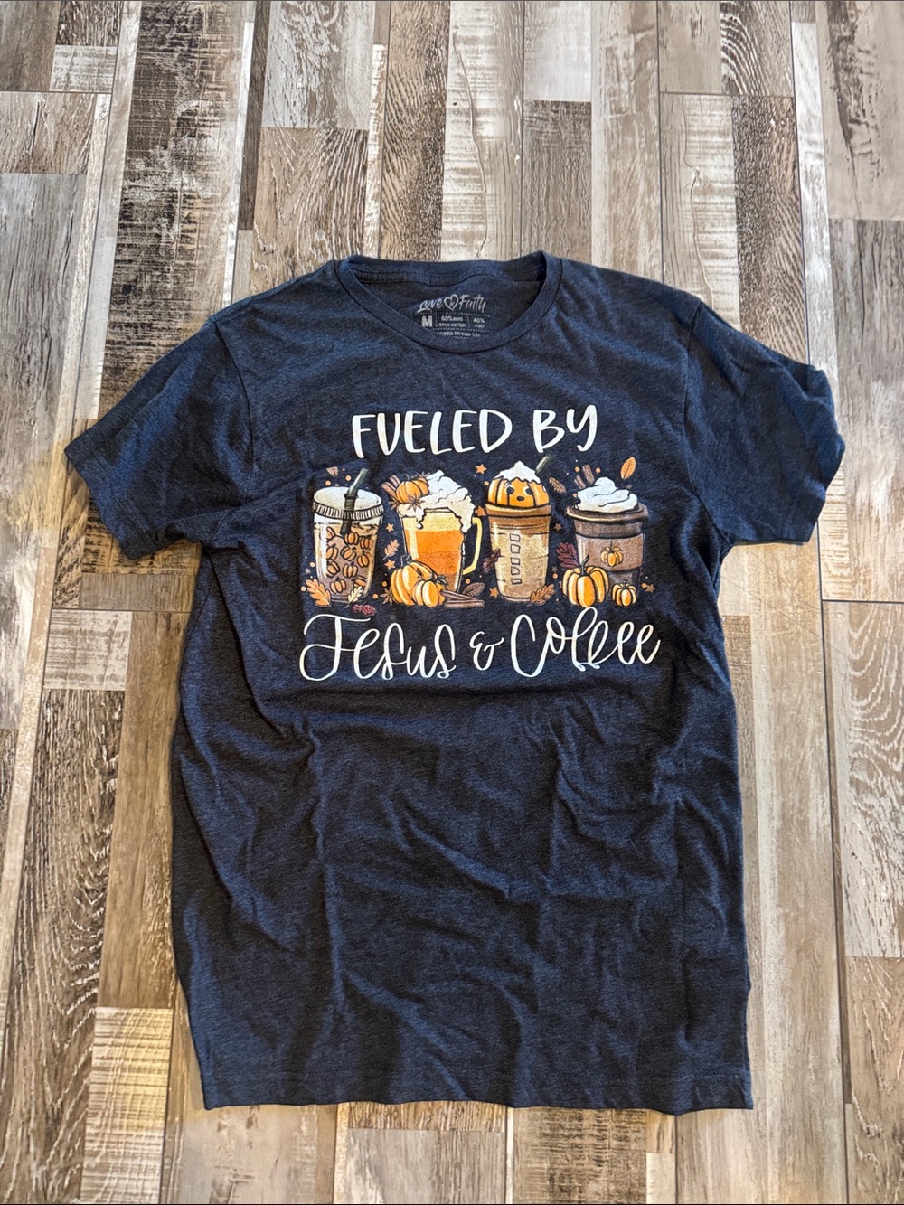 Fueled By Jesus & Coffee Graphic Tee - Charcoal Gray